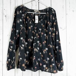 LOFT Outlet Giraffe Print Blouse Size L Button Front Boho Indie